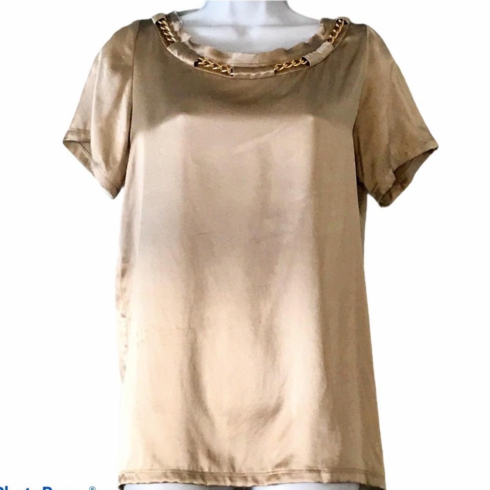 REVOLVE AKA New York Silk Top Gold Chain 100% Short Sleeve NWT Size Medium